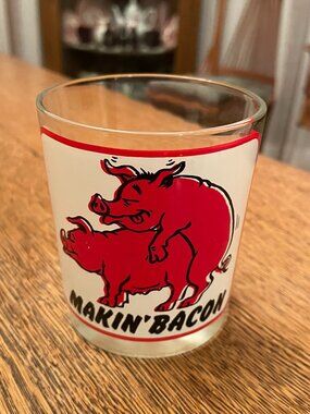 Vintage "Makin' Bacon" Novelty Whiskey Cocktail Glass 10 ounces